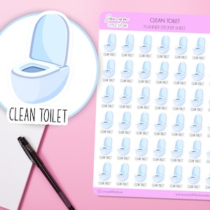 Plannerstickers schoon toilet | Functionele stickers klusjes | Schone badkamerplanner | Stickervel Bullet Journal-dagboek schoonmaken