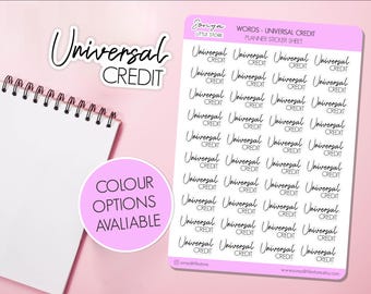 Universal Credit Words (Custom Sheet) Planner Stickers | Functional Script Words Organisational Bullet Journal Diary Sticker Sheet