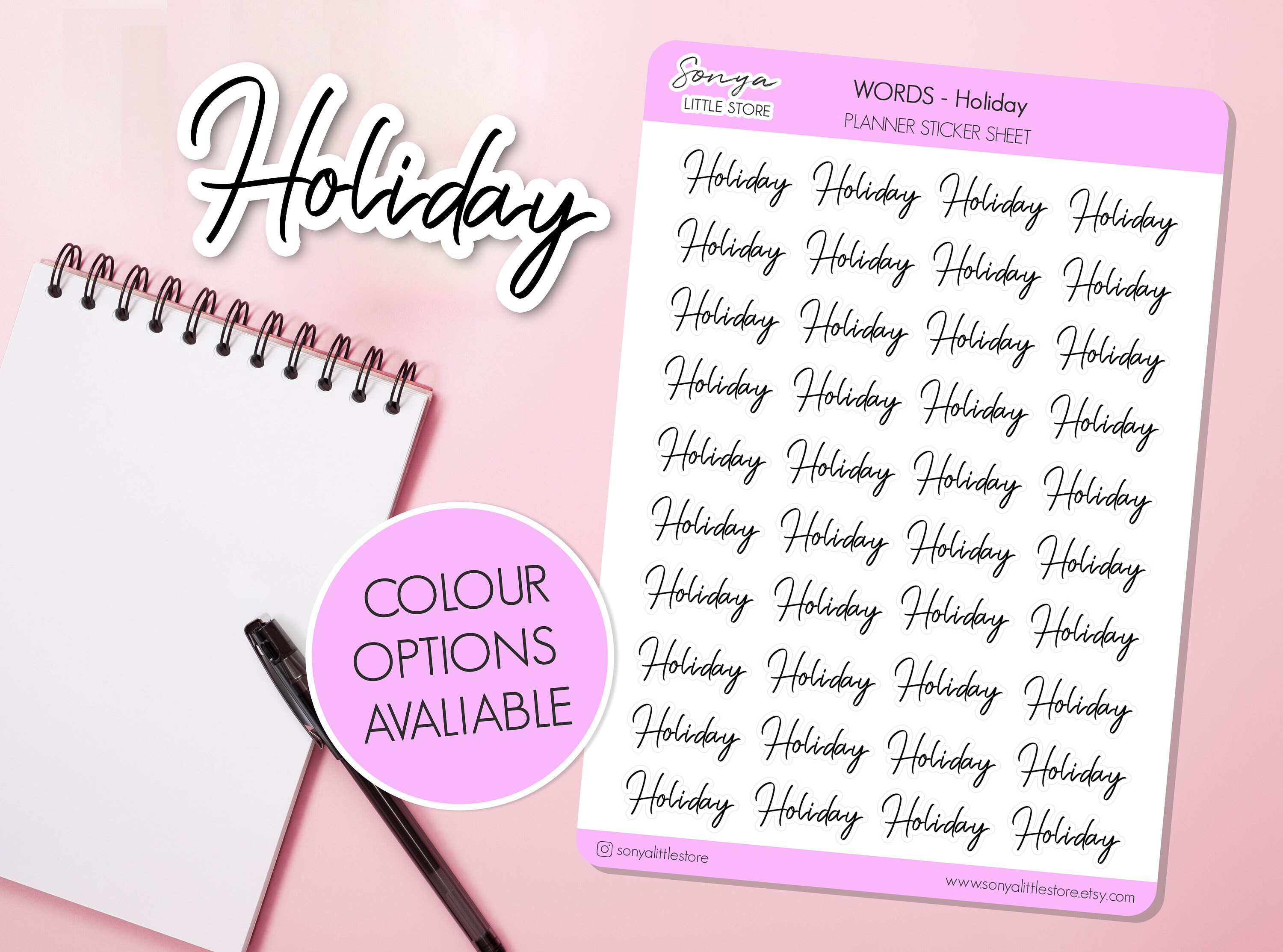 Holiday Words Planner Stickers | Script Planner Stickers | Functional Planner Diary Journal Scrapbook Stickers Sheet