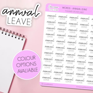 Annual Leave Words Planner Stickers | Functional Script Words Day Off Work Organisational Bullet Journal Diary Sticker Sheet