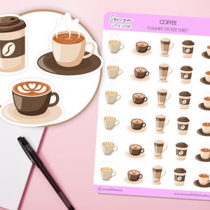 Adesivi per pianificatore del tempo del caffè / Foglio di adesivi per diario con tazza da pausa, cappuccino, moka, Flat White