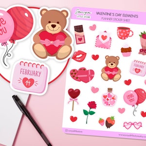 Valentine's Day Planner Stickers | Love Valentine Elements Pack Journal Diary Stickers