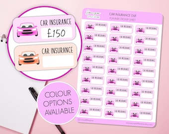 Car Insurance Due Planner Stickers Insurance Reminder Pay Bill Tracker Bullet Journal Sticker Sheet