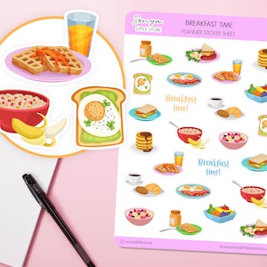 Breakfast Time Planner Stickers | Breakfast Meals Stickers | Breakfast Food Journal Diary Sticker Sheet