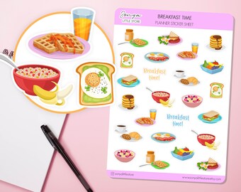 Breakfast Time Planner Stickers Meals Food Toast Eggs Porridge Journal Diary Sticker Sheet
