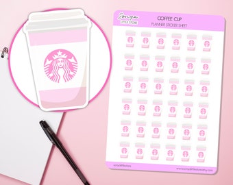Schattige roze koffiekopje plannerstickers pauzedatum cafeïne Bullet Journal dagboek stickervel