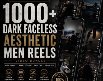 1000+ Faceless Men Dark Aesthetic Videos With Hooks Gym Office Home Masculine Travel Content Digital Marketing Reels MRR/PLR Canva Download