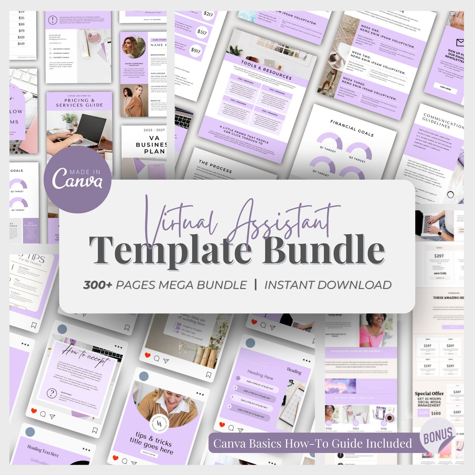 Virtual Assistant Business Purple Bundle Welcome Guide Template Client ...