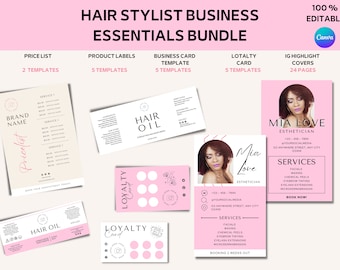 Hair Stylist Business Bundle Business Card Loyalty Card Instagram Highlights Editable Hair Oil Template Canva Instagram Website