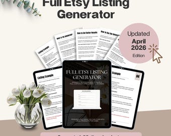 Etsy Listing Generator App Listing Title Tags & Description Generator With Instructions Guide SEO Optimized Etsy Seller Listing Help