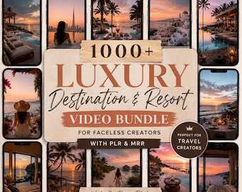 Resort Travel Videos Photo Bundle Holiday Instagram Reels Destination Faceless Digital Marketing MRR/PLR Bali Greece Paris Tokyo Dubai beach