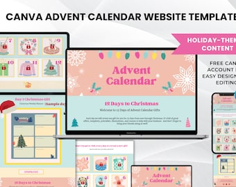 MARKETING BUSINESS TEMPLATE, Calendar, Canva Website Whimsical Advent Holiday Calendar Black Friday Marketing Small Business Saturday Gift