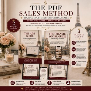 May include: An advertisement for "The PDF Sales Method" with two guides and four bonuses. The image features books, a laptop, and a smartphone, with text that reads "Run Ads For Quicker Sales or Grow Organically on Social Media."