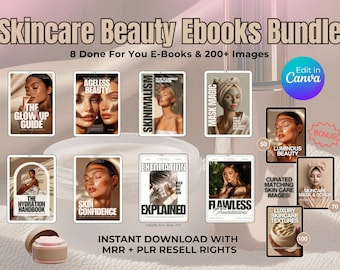 Skincare Ebook Bundle for Resell MRR PLR Edit in Canva Beauty Digital Guide Glass Exfoliation Glow up Foundation Ageless Hydration Skin