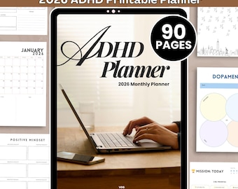 2026 ADHD Planner Digital GoodNotes iPad Planner for Adults Teens Neutral Minimalist Printable Executive Function Organizer PDF All in one
