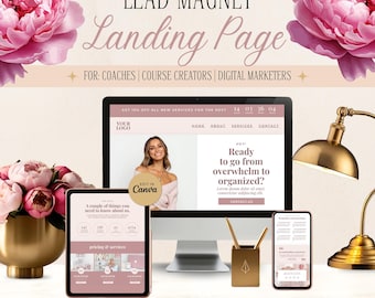 Coachcanva-websitesjabloon Leadmagneet websitesjabloon Boho-bestemmingspagina Roze zakelijke therapeutwebsite Canva-website met één pagina