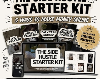Faceless Side Hustle Money Making MRR PLR Bundle Amazon Affiliate Digital Marketer UGC Guide Tiktok Starter Kit Instagram Meta Ad Education