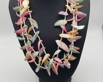 Rainbow Pastel Three Strand Natural Shell and Coral Bead Necklace