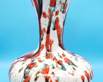Drip Glaze Speckled Splatter Painted  Vase Signed LM