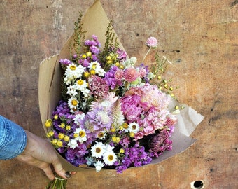 Wildflower Dried Bouquet | Blush | Pink | Everlasting Naturally Dried Flower Arrangement | Wedding | Decor | Cottage | Victorian