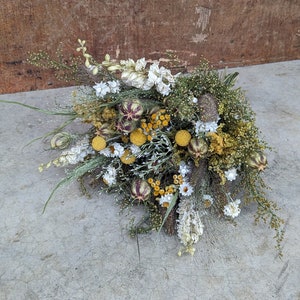 Dried Flower Mixed Bouquet | White | Green | Yellow | White Flower Mixed Bouquet | Craspedia | Statice | Ammobium | Decor