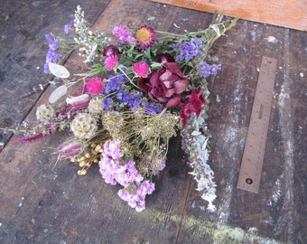 Dried Bouquet | Maroon | Pink | Peony | Strawflower | Naturally Dried Flowers | Everlasting Dried Flower | Dried Flower Bunch