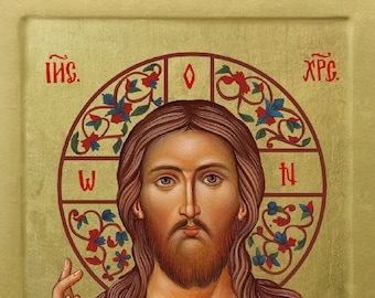 Jesus Christ - Icon on Solid Wood with 22 Karat Gold Leaf Background