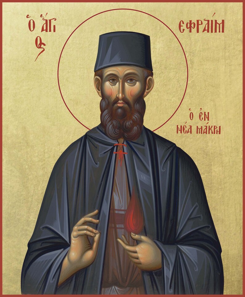 Saint Ephraim of Nea Makri Icon on Solid Wood With 22 Karat Etsy
