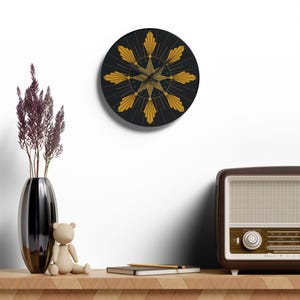 Art Deco inspired wall clock, unique decor clock, black and gold clock