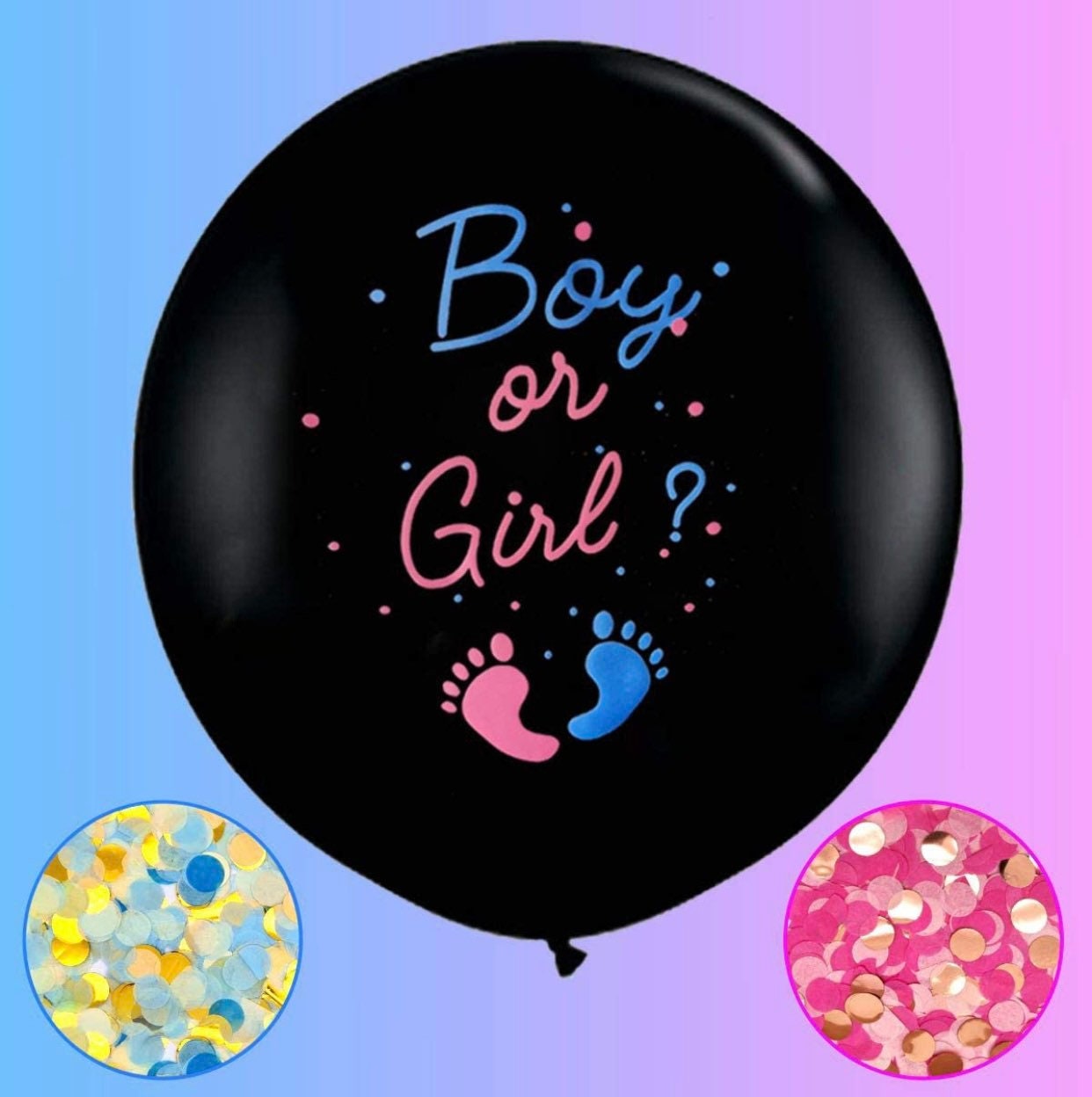 Jumbo Gender Reveal Confetti Balloon 36 Black Boy or Girl Balloon Come