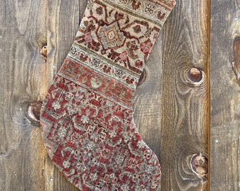 Vintage Rug Stocking 041, Vintage Worn Persian Rug, Heirloom Stocking, Mantle Decor, Vintage Christmas Decor, Christmas Gift for Her and Him