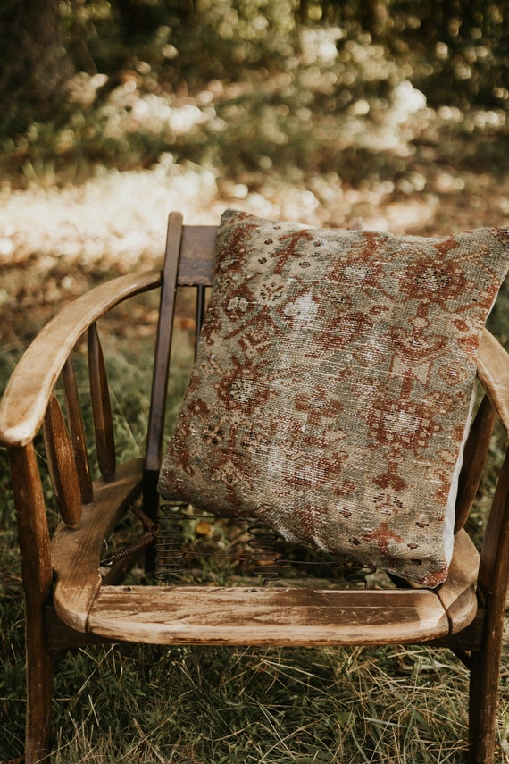 Vintage Rug Pillow 111, Handwoven, Reclaimed Malayer Persian Rug - Main Image
