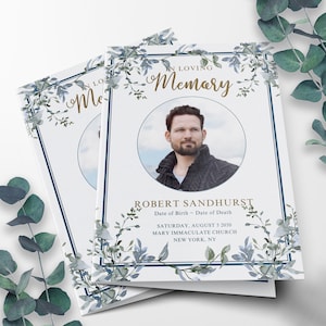 Plantilla de programa funerario imprimible, orden de servicio, celebración de la vida, programa conmemorativo, servicio conmemorativo, imprimibles funerarios, 54