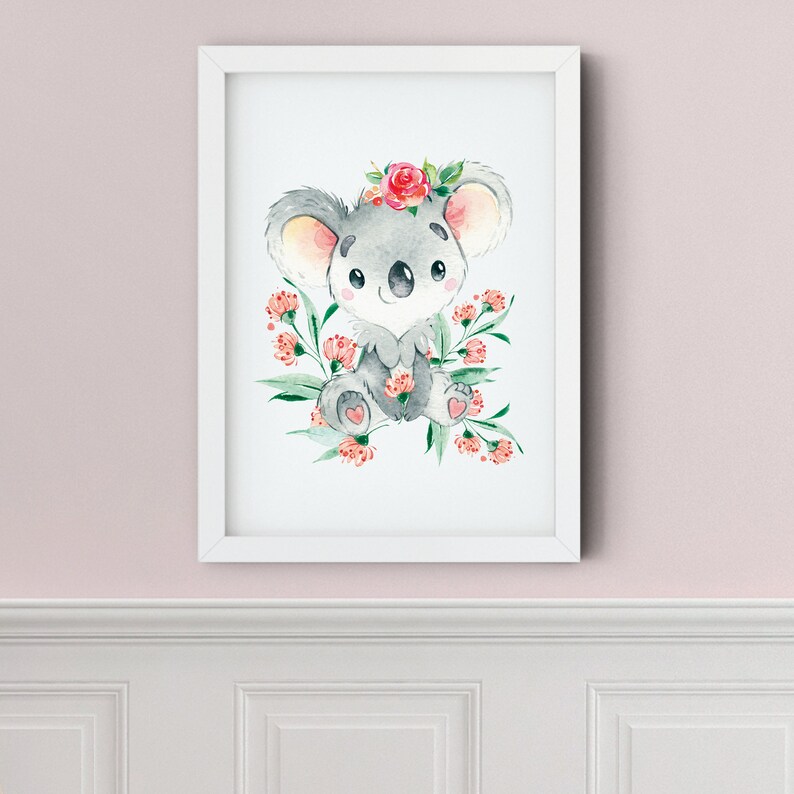 Koala Printable Australian Nursery Decor With Pink Flowers Etsy