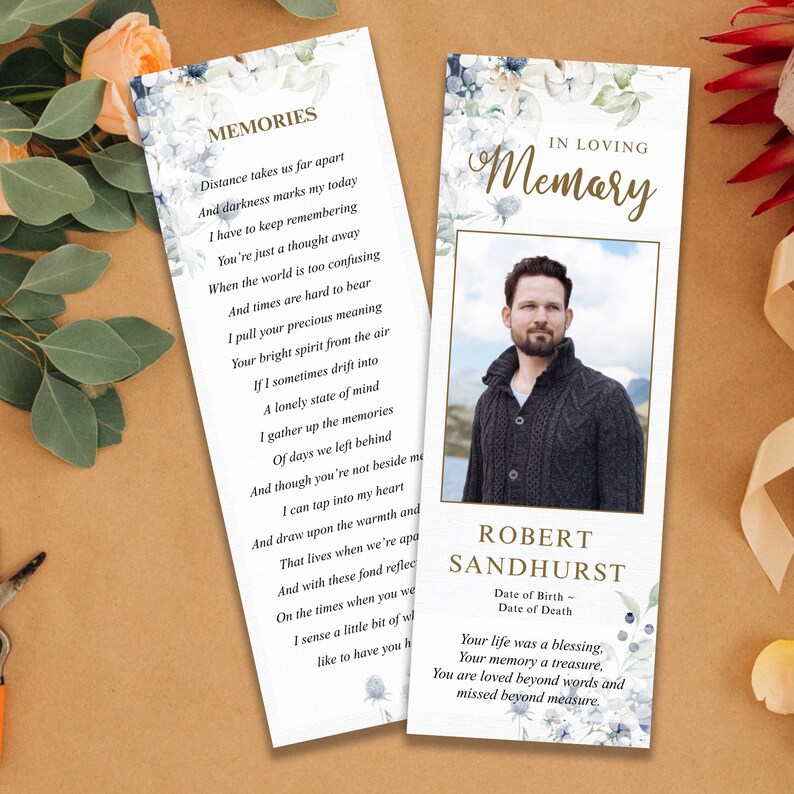Funeral Bookmark Template Printable Celebration of Life Etsy