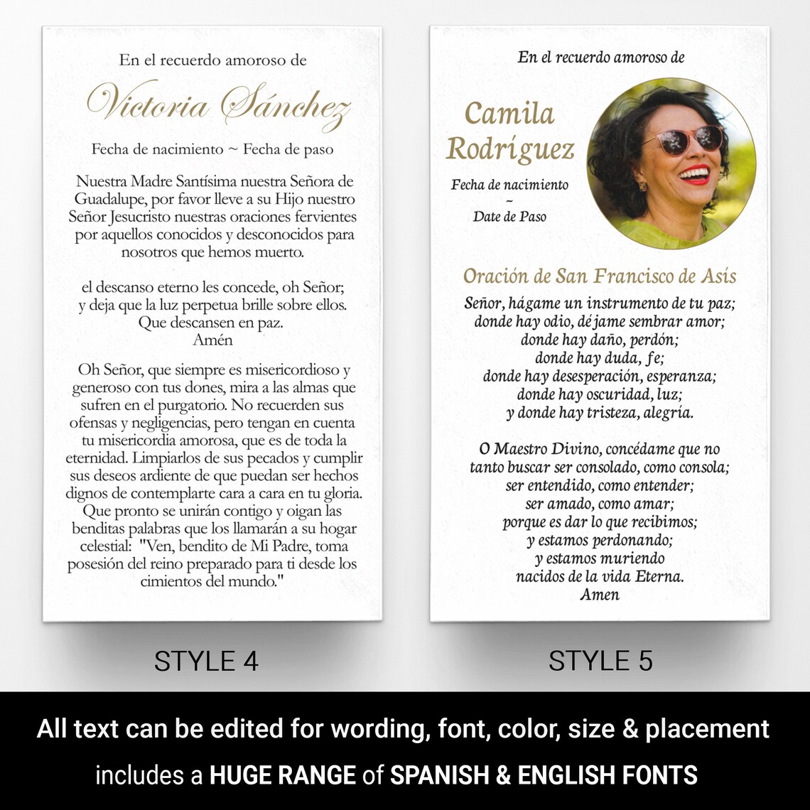 Prayer Cards, Spanish Prayer Cards, Catholic Prayer Cards, Personalized Prayer Cards for Funeral