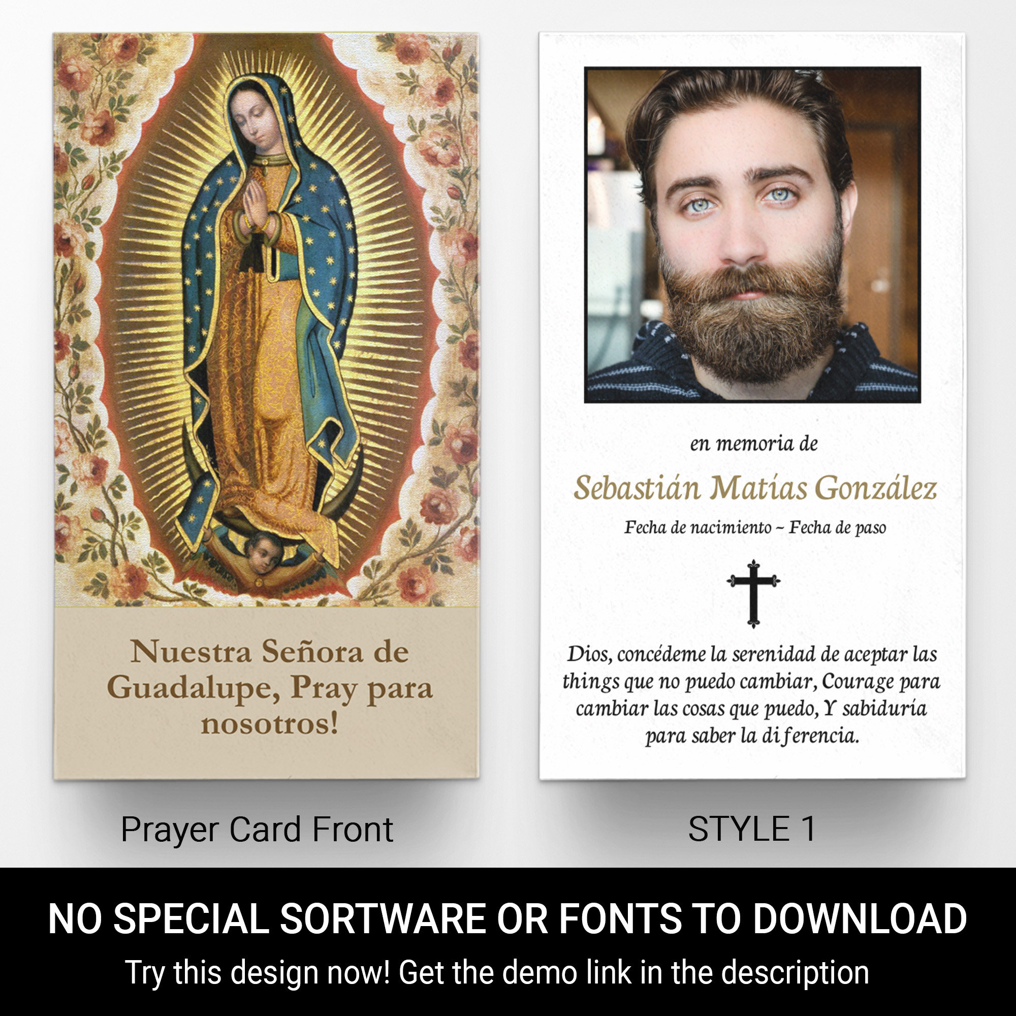 Spanish Funeral Prayer Cards, Memorial Prayer Cards, Catholic Prayer Cards, Personalized Prayer
