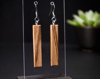 Zebrano Wood Minimalist Dangle Earrings