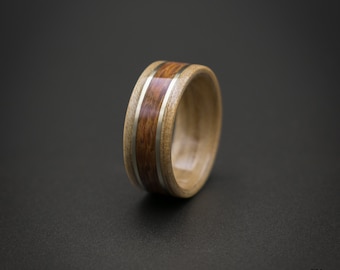 Bentwood Ring Elm Lacewood Brass, Wooden Band, Promise Ring, Engagement Ring