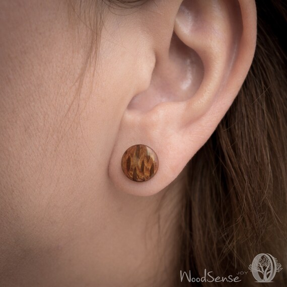 Round Wooden Ear Studs Cute Earrings Minimalist Stud Earrings Hypoallergenic Earrings Natural Wood Boho Style Earrings Waterproof Etsy