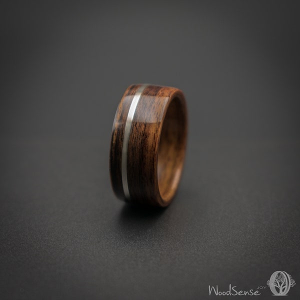 Santos Rosewood 935 Silver Bentwood Ring, Handcrafted Natural Wood