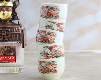 Vintage Japanese Porcelain Tea or Sake Cups Set of 4, Oriental Ceramic Cups, Asian Drinkware