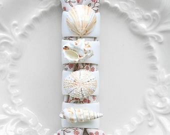 Vintage Coastal Napkin Rings Set of 4 Real Seashells, Beach House Table Decor, Nautical Dining, Coastal Wedding Table Setting