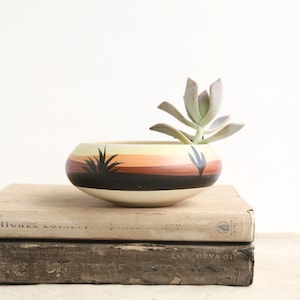 Sun Shadows Southwestern Art Pottery Bowl, Succulent Planter, Hand Painted Cactus Desert Boho Theme Decor B3