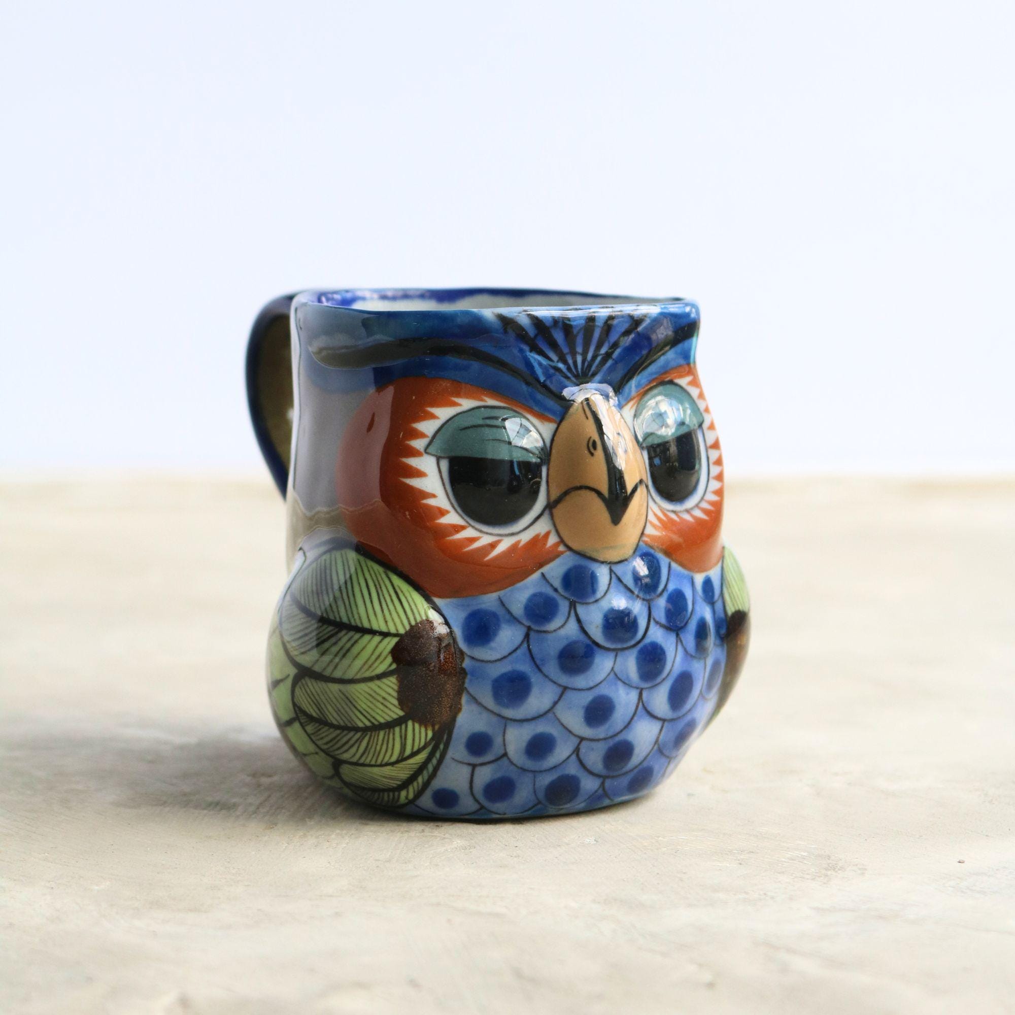 Vintage Guate Mayanke Owl Mug, Guatemalan Handcrafted Terracotta Cup, Folk Art Pottery Mug, Rustic B