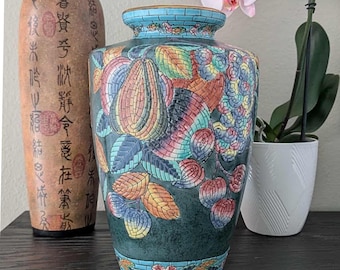 Large Italian Mosaic Vase, Mediterranean Made Statement Floral Vintage Vase