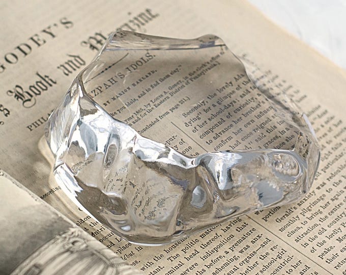 Vintage Clear Glass Paperweight, Minimalist Desk Decor, Art Iceberg B3