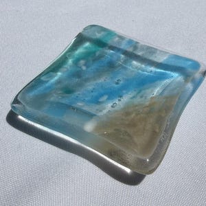 Handcrafted Fused Glass Trinket Dish, Beach Themed Ring Holder (3x3 Inch)