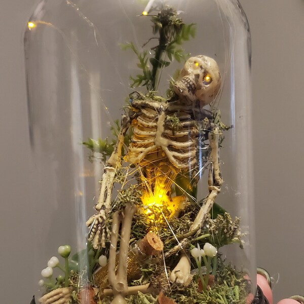 Skeleton in a Forest Setting with LED Flickering Light