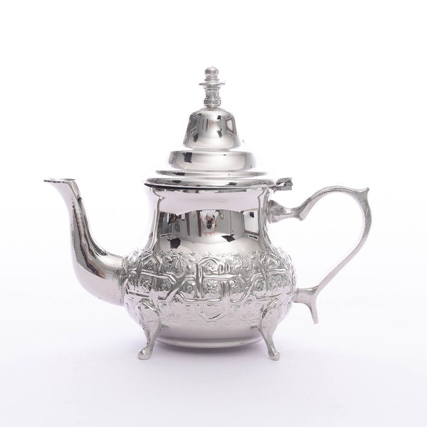 Handmade Moroccan Copper Teapot, Classic Moroccan Nickel Plated Teapot, With Gift Included Inside, 5 sizes available | BELDI